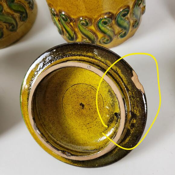 Set of 4 Vintage Baldelli Pottery Ceramic Cookie Canisters with Lid Green Italy - Picture 9 of 13